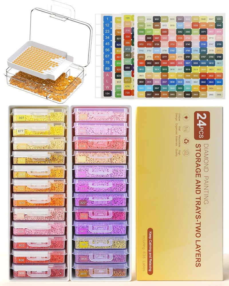 Redtwo 24pcs Diamond Painting Storage Containers Trays with Double Layers, 3-in-1 Diamond Painting Trays with Lids, Diamond Art Accessories, Diamond Art Drills Storage & Line-Up - Image 1